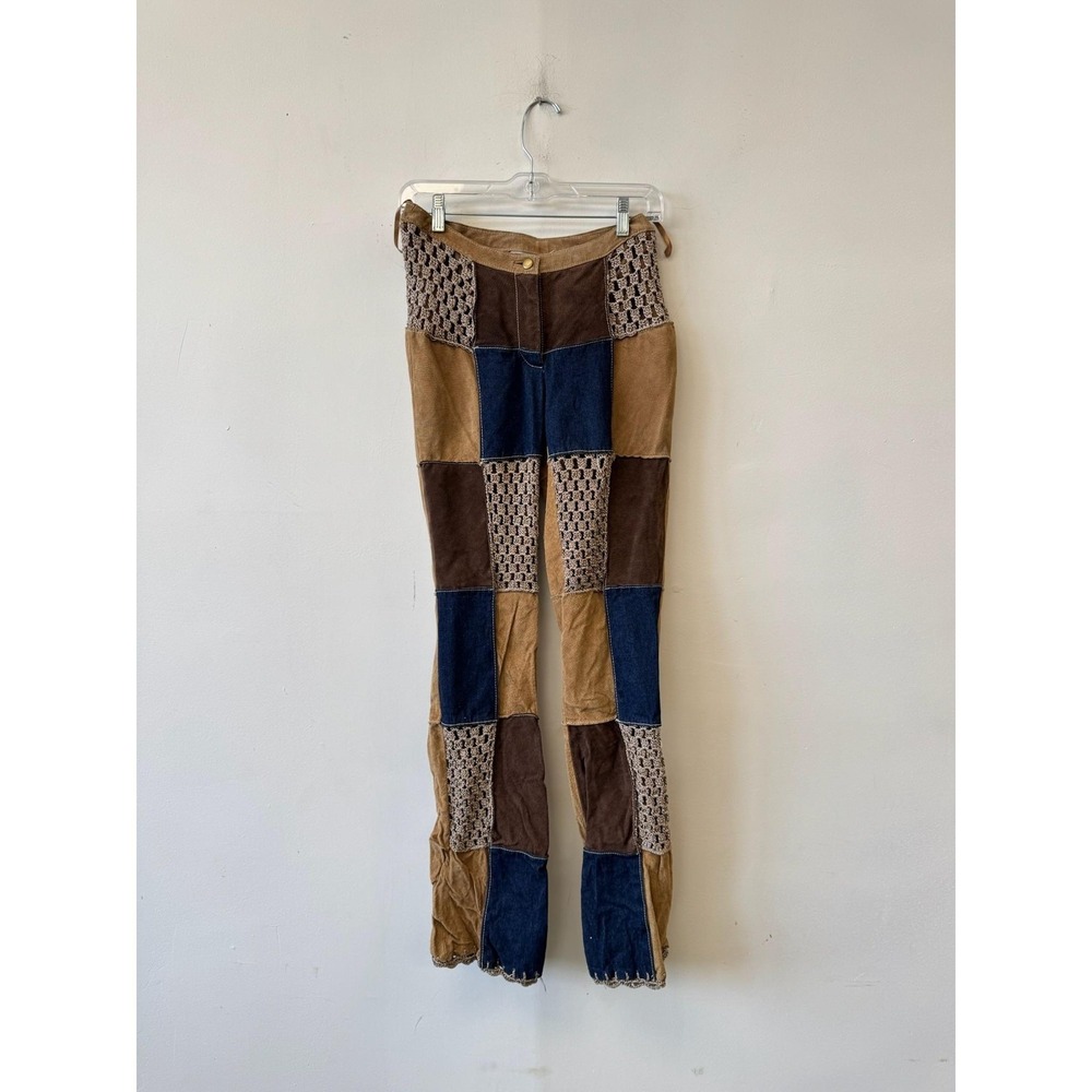 Wilsons‎ Leather Maxima Pants Womens 2 Patchwork Suede Crochet Flare Boho Denim